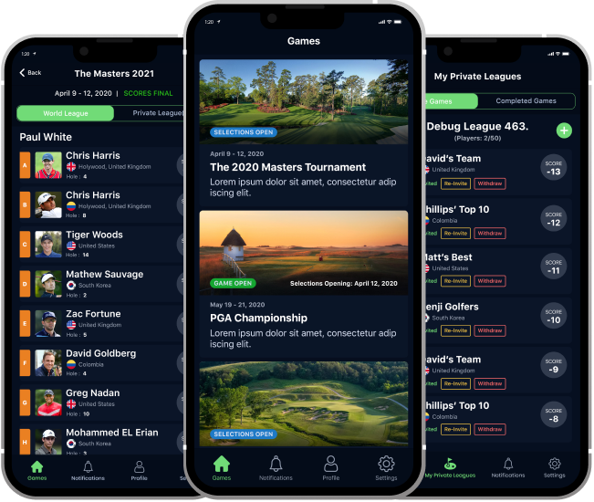 Fantasy golf league mobile app
